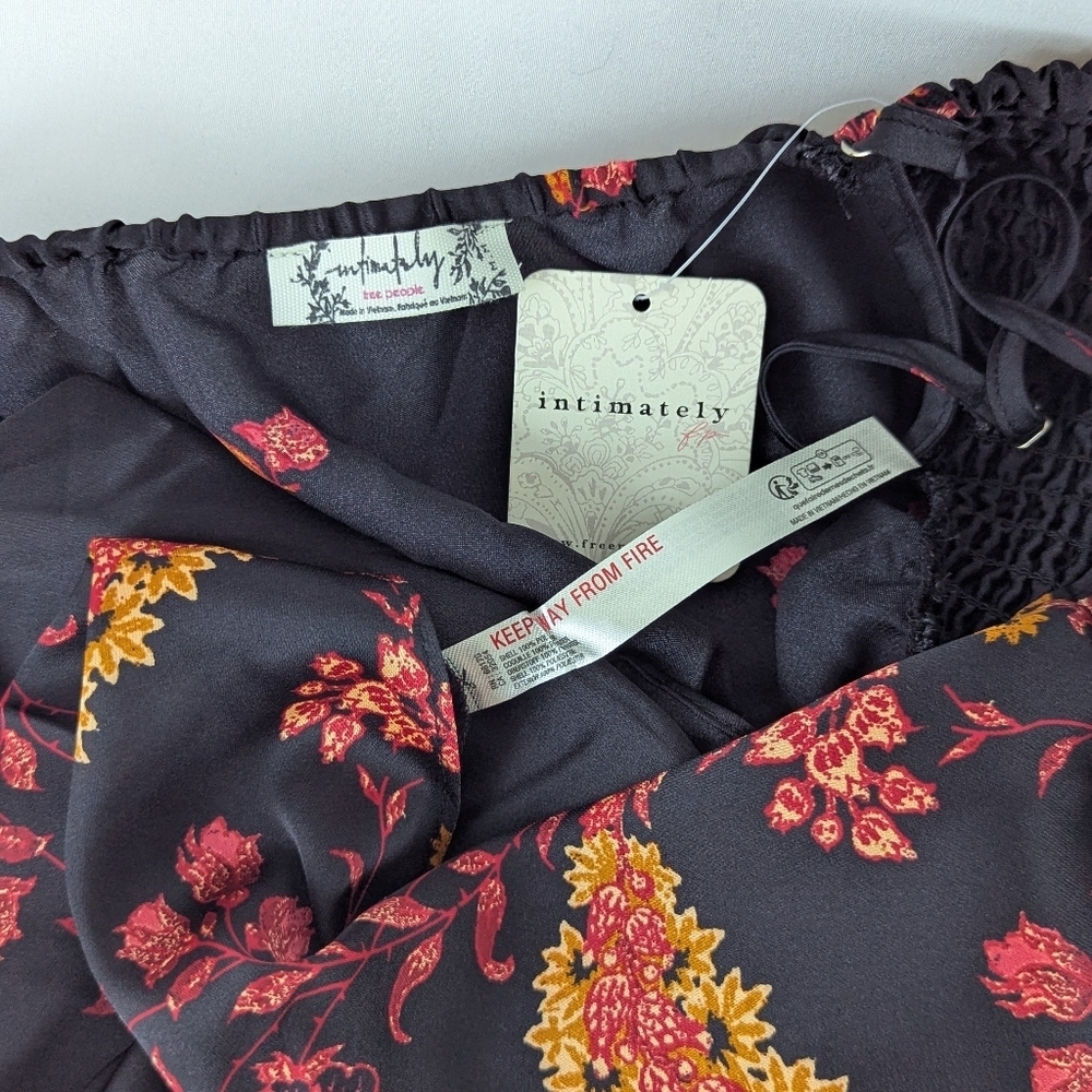 Free People On My Own Maxi Dress Sleeveless Floral Print Satin Black Combo M NWT - Picture 14 of 14